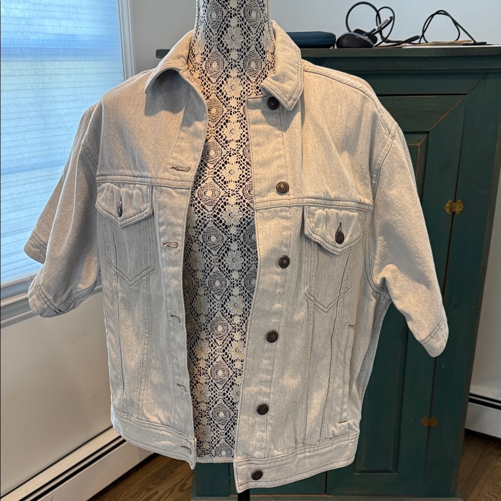 Topshop Light Gray Denim with Brown Patch